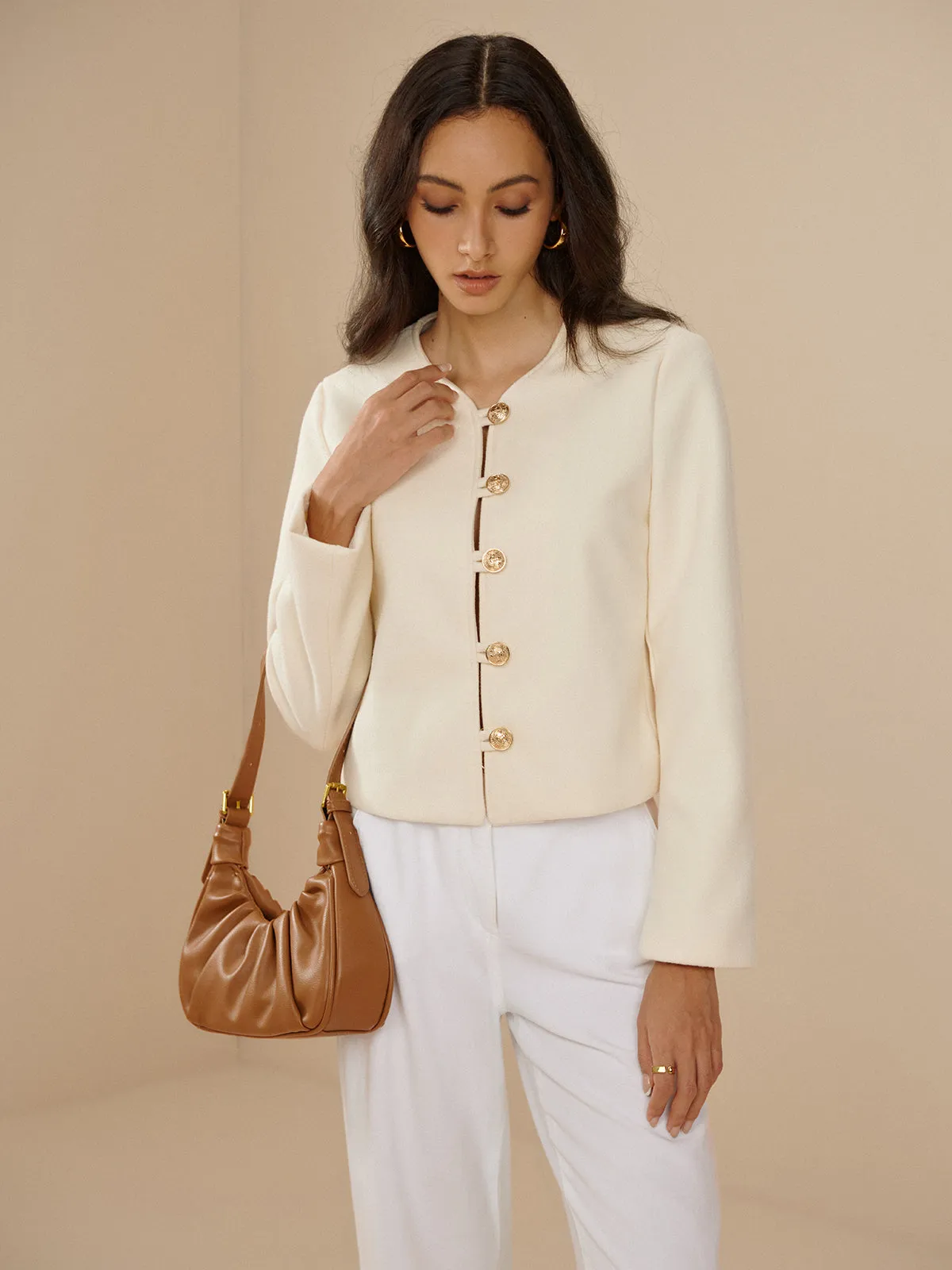 Crew Neck Plain Metal Button Jacket sold by COMMENSE product image thumbnail 4