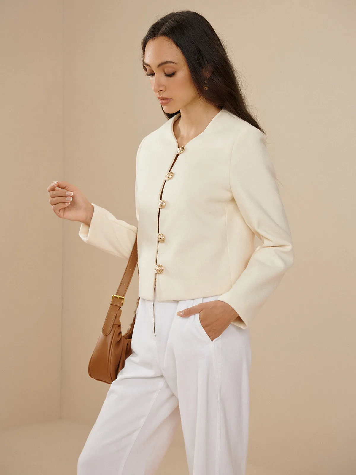 Crew Neck Plain Metal Button Jacket sold by COMMENSE product image thumbnail 5