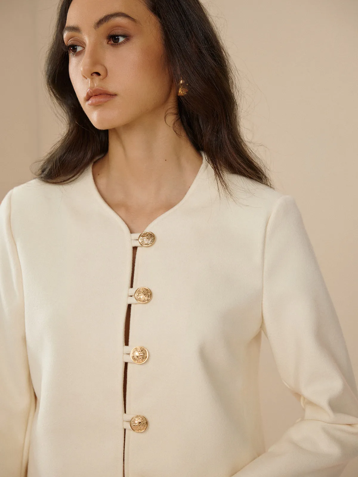 Crew Neck Plain Metal Button Jacket sold by COMMENSE product image thumbnail 2