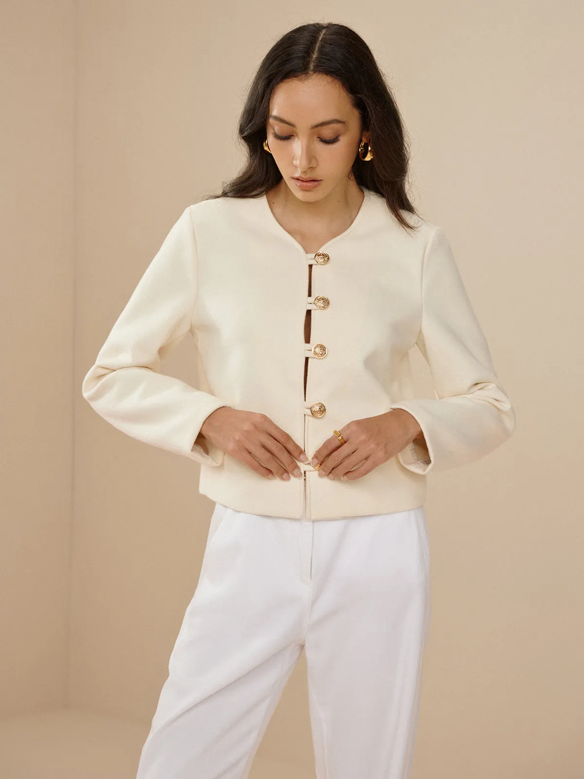 Crew Neck Plain Metal Button Jacket sold by COMMENSE product image thumbnail 3