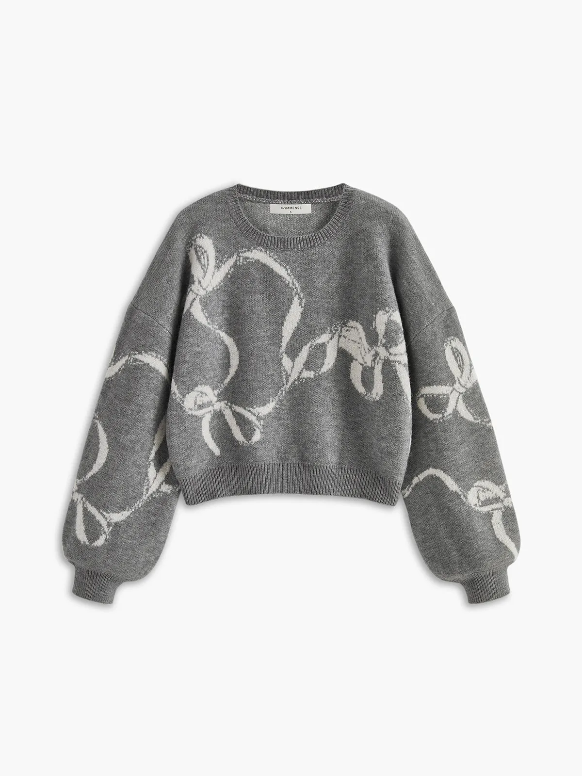 Bow Printed Loose Pullover Sweater sold by COMMENSE