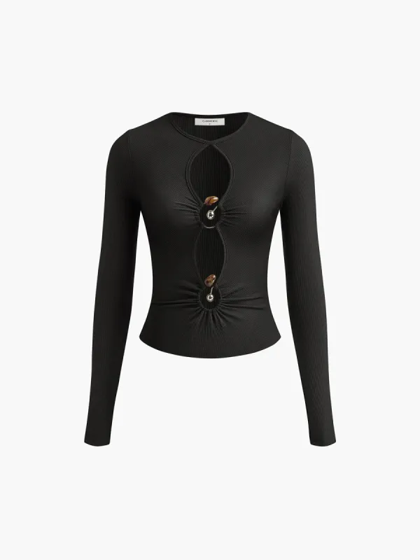 O-Ring Cutout Long Sleeve T-Shirt sold by COMMENSE