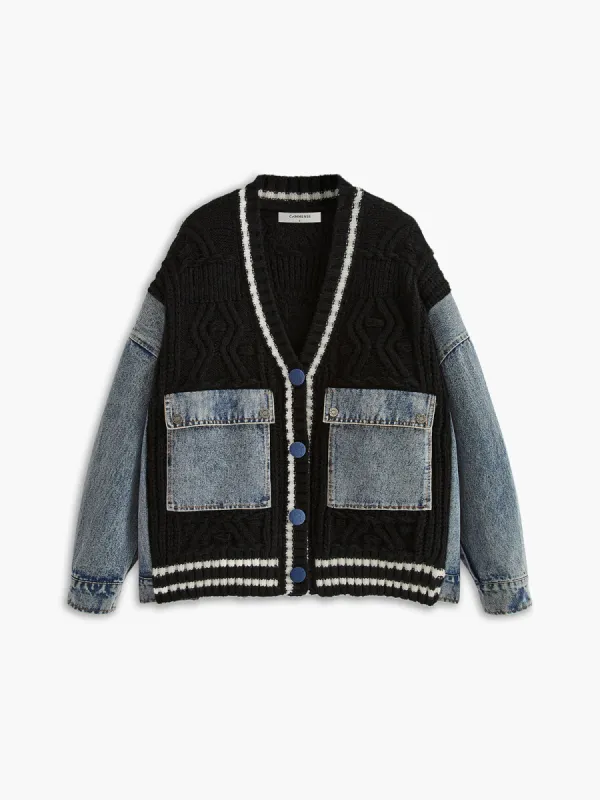 Wollen Blend Color Block Cardigan sold by COMMENSE