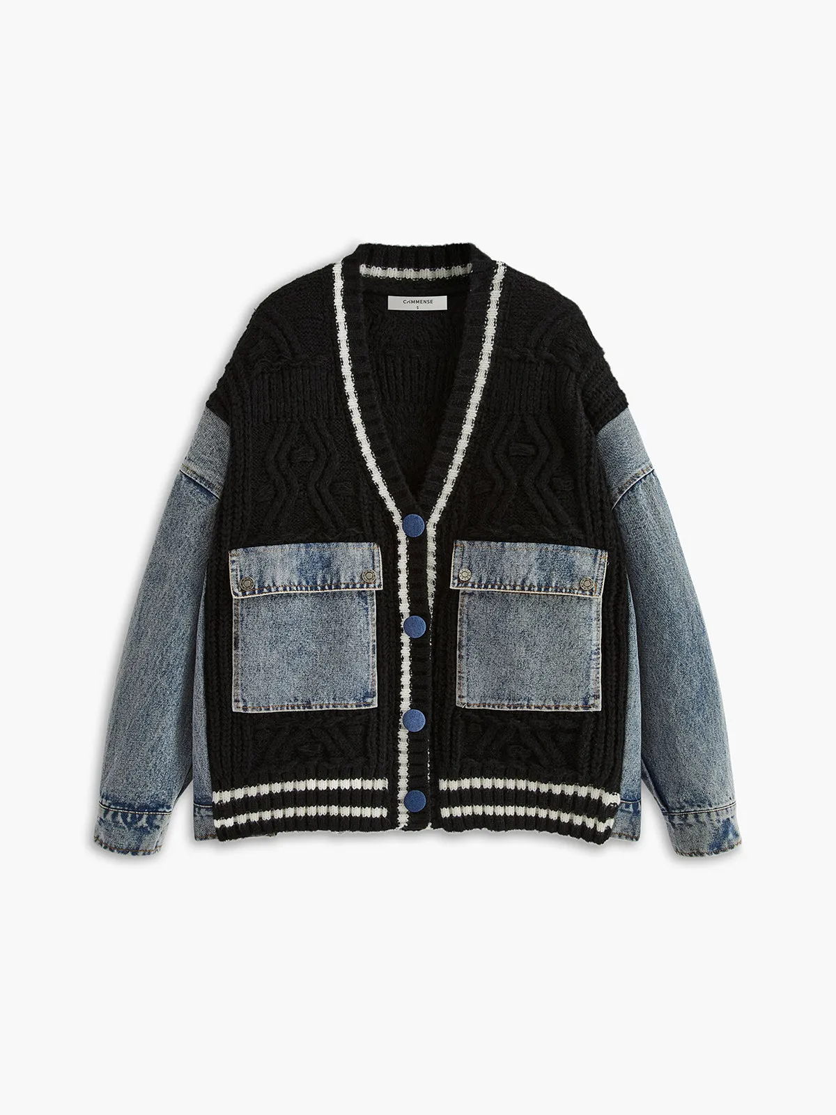 Wollen Blend Color Block Cardigan sold by COMMENSE