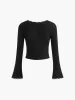Contrast Embroidered Trim Pullover Sweater sold by COMMENSE