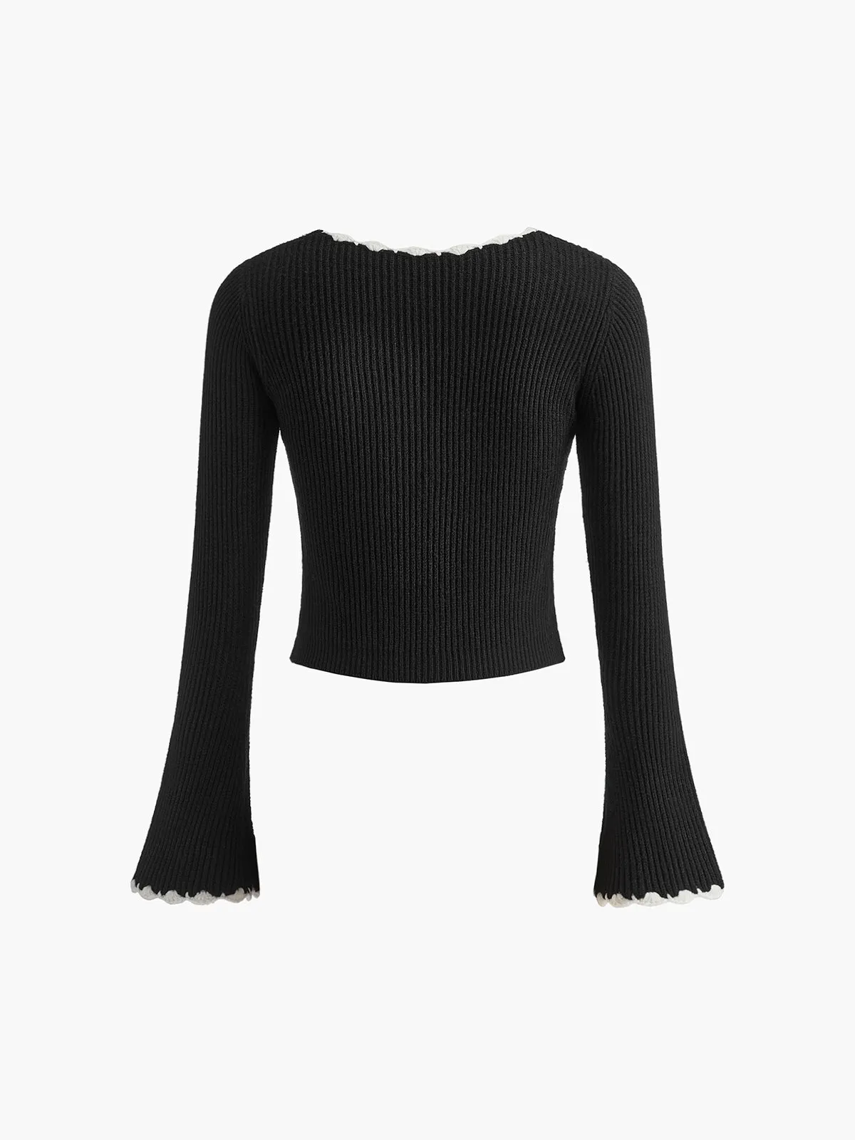 Contrast Embroidered Trim Pullover Sweater sold by COMMENSE product image thumbnail 3