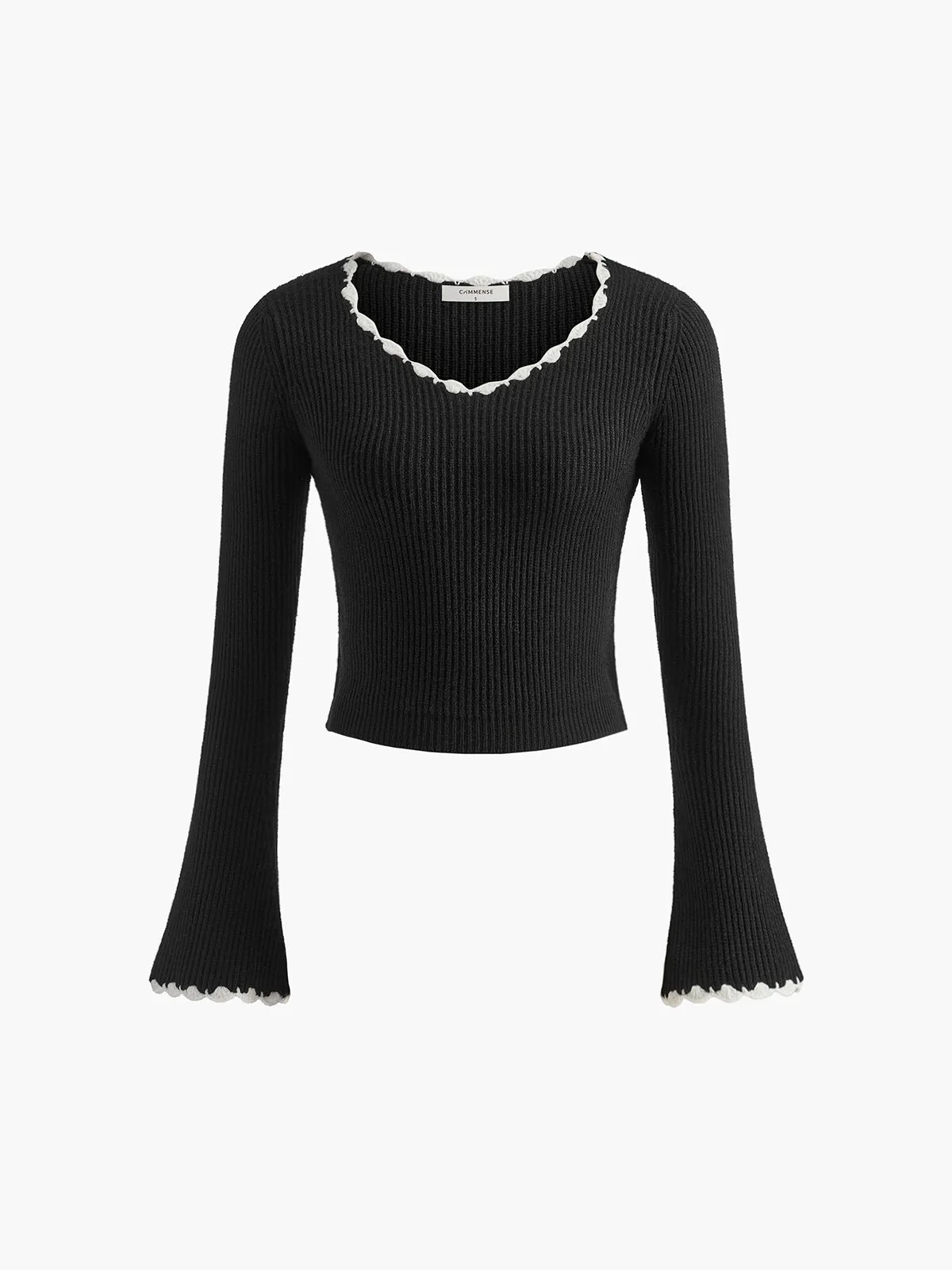 Contrast Embroidered Trim Pullover Sweater sold by COMMENSE