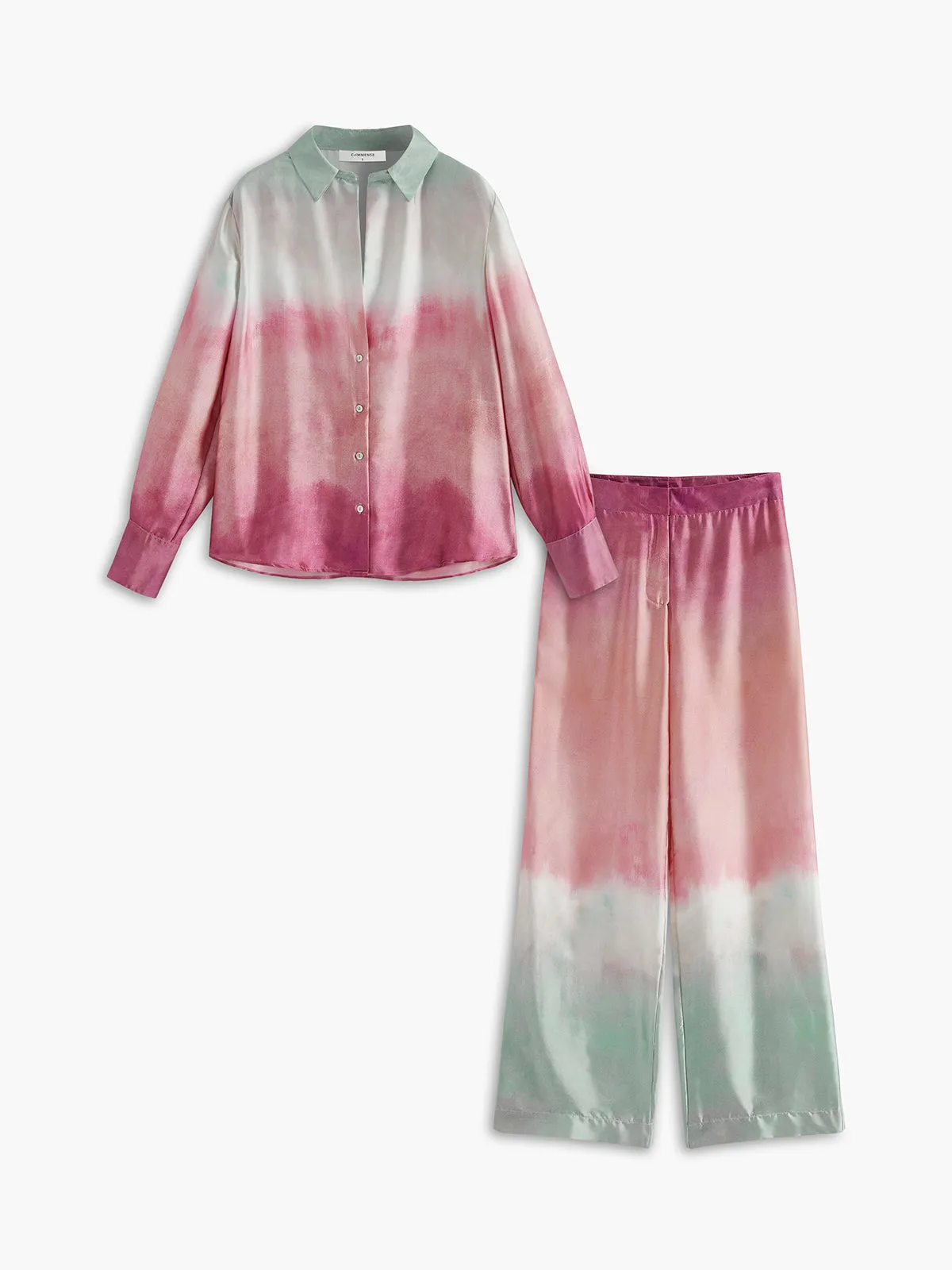 Ombre Lapel Wide-Leg Pants Set sold by COMMENSE