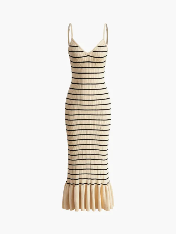 Ruffle Striped Sweater Cami Dress sold by COMMENSE