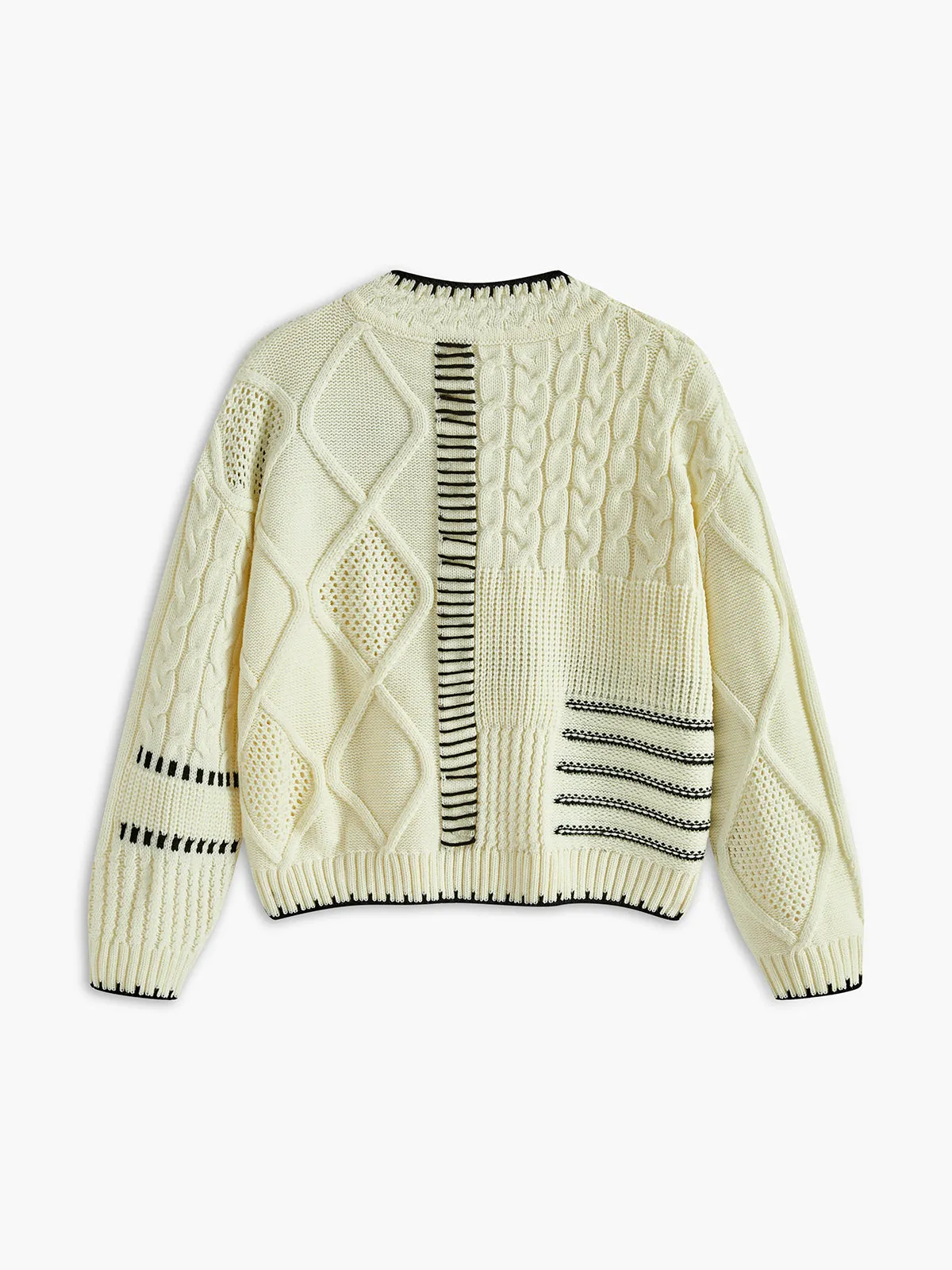 Crew Neck Embroidered Trim Knit Top sold by COMMENSE product image thumbnail 2