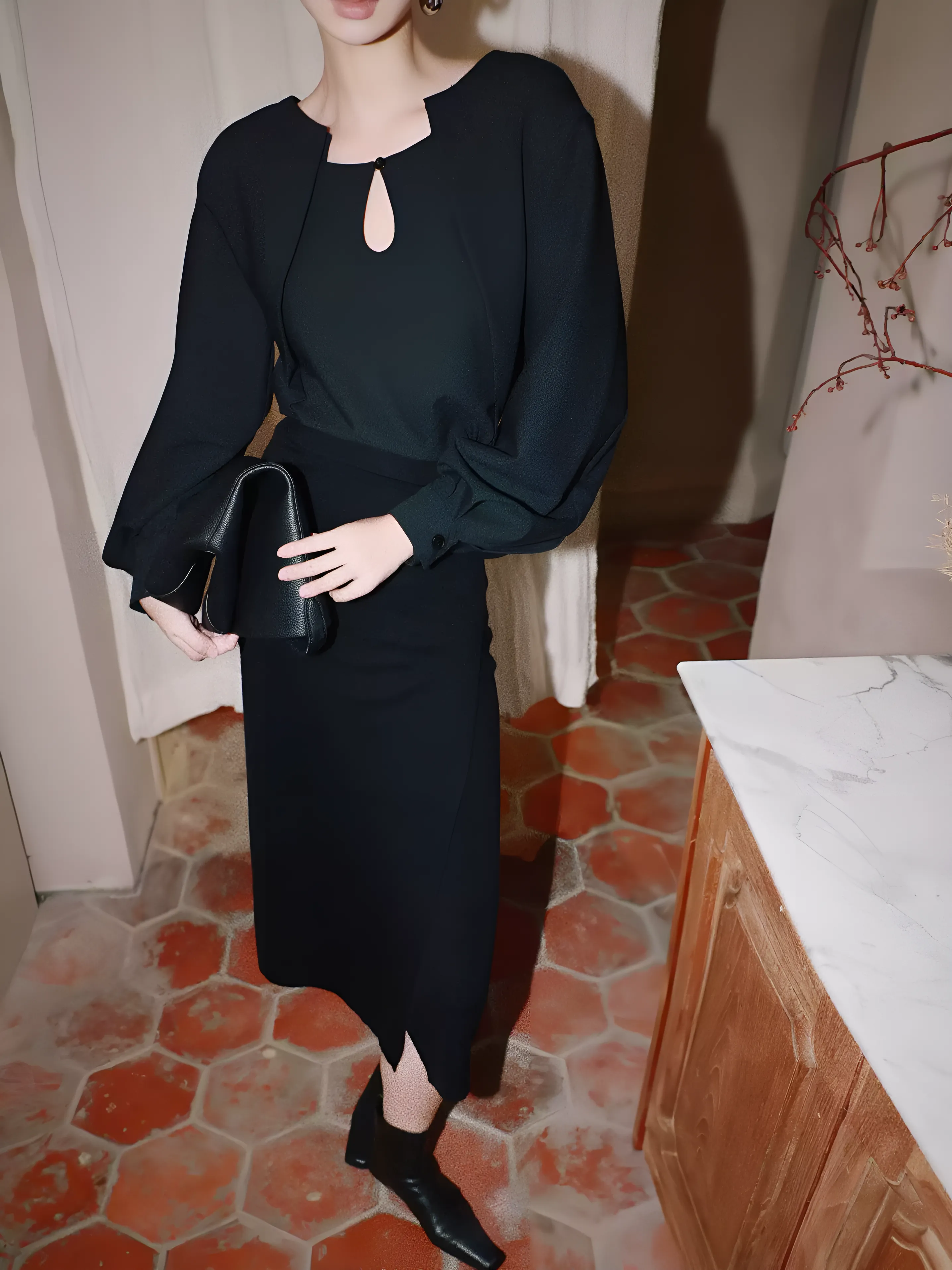 Fake Two-Piece Button Cutout Blouse sold by COMMENSE product image thumbnail 2