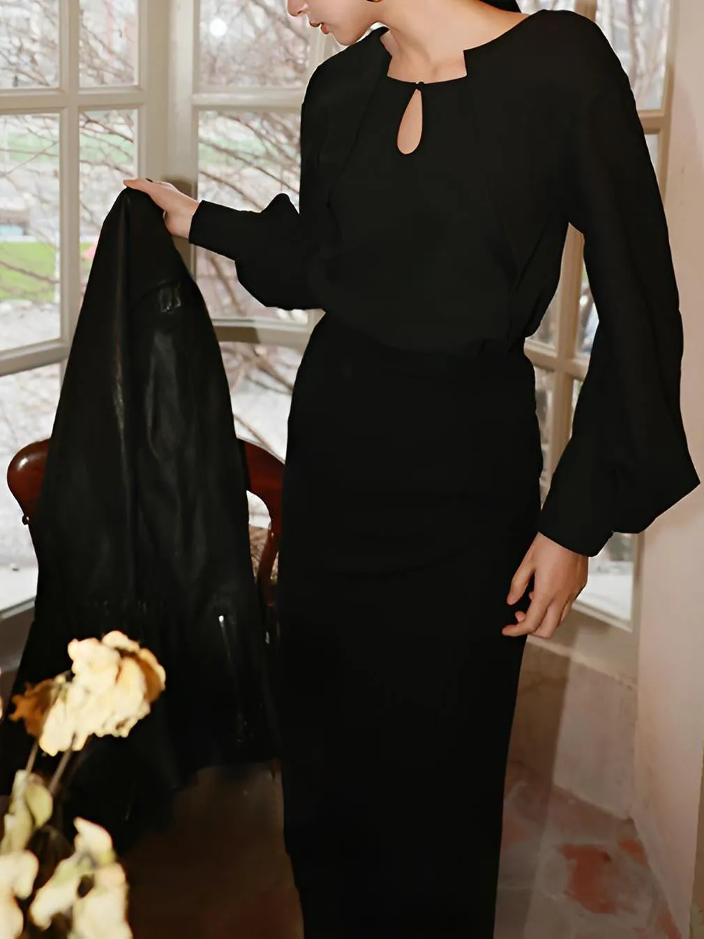 Fake Two-Piece Button Cutout Blouse sold by COMMENSE product image thumbnail 4