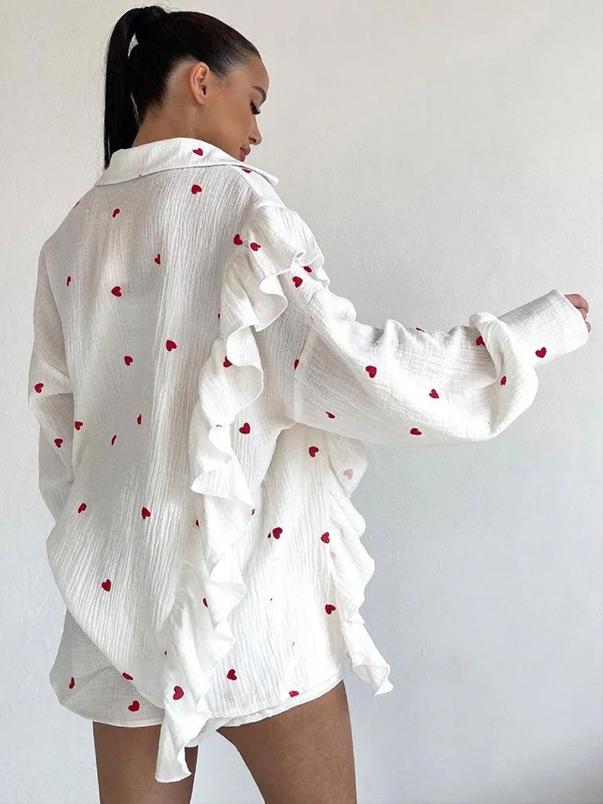 Boheme Cotton Printed Ruffle Shorts Set sold by COMMENSE product image thumbnail 2