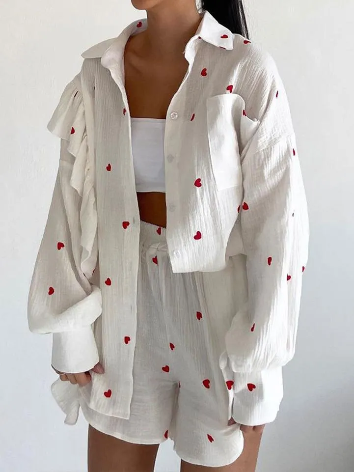 Boheme Cotton Printed Ruffle Shorts Set sold by COMMENSE