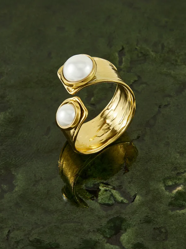 Golden Tunnel Pearl Open Ring sold by COMMENSE