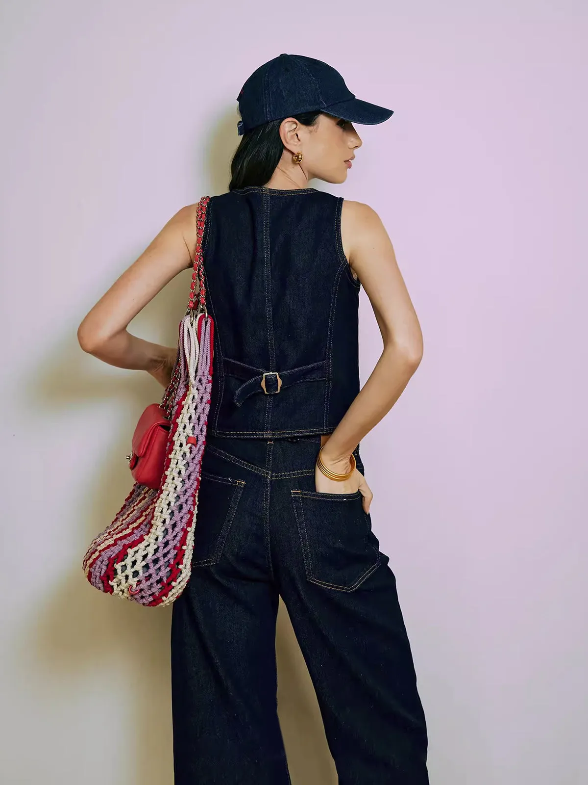 Denim Vest With Back Belt sold by COMMENSE product image thumbnail 3