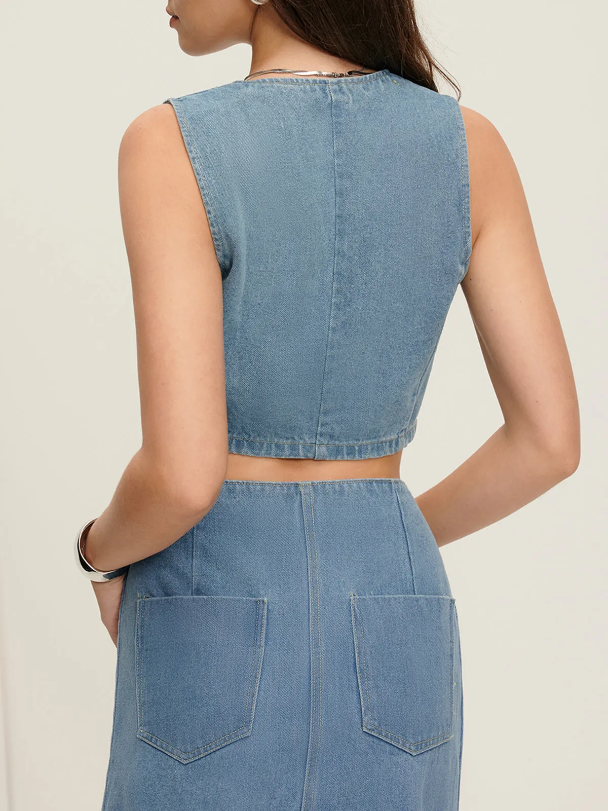 Button Piping Crop Denim Vets sold by COMMENSE product image thumbnail 5