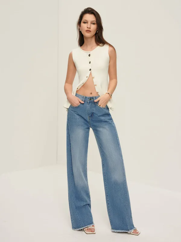 Raw Hem Piping Denim Jean sold by COMMENSE