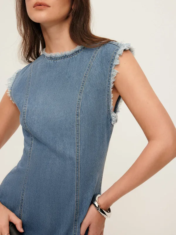 Raw Piping Denim Tank Dress sold by COMMENSE