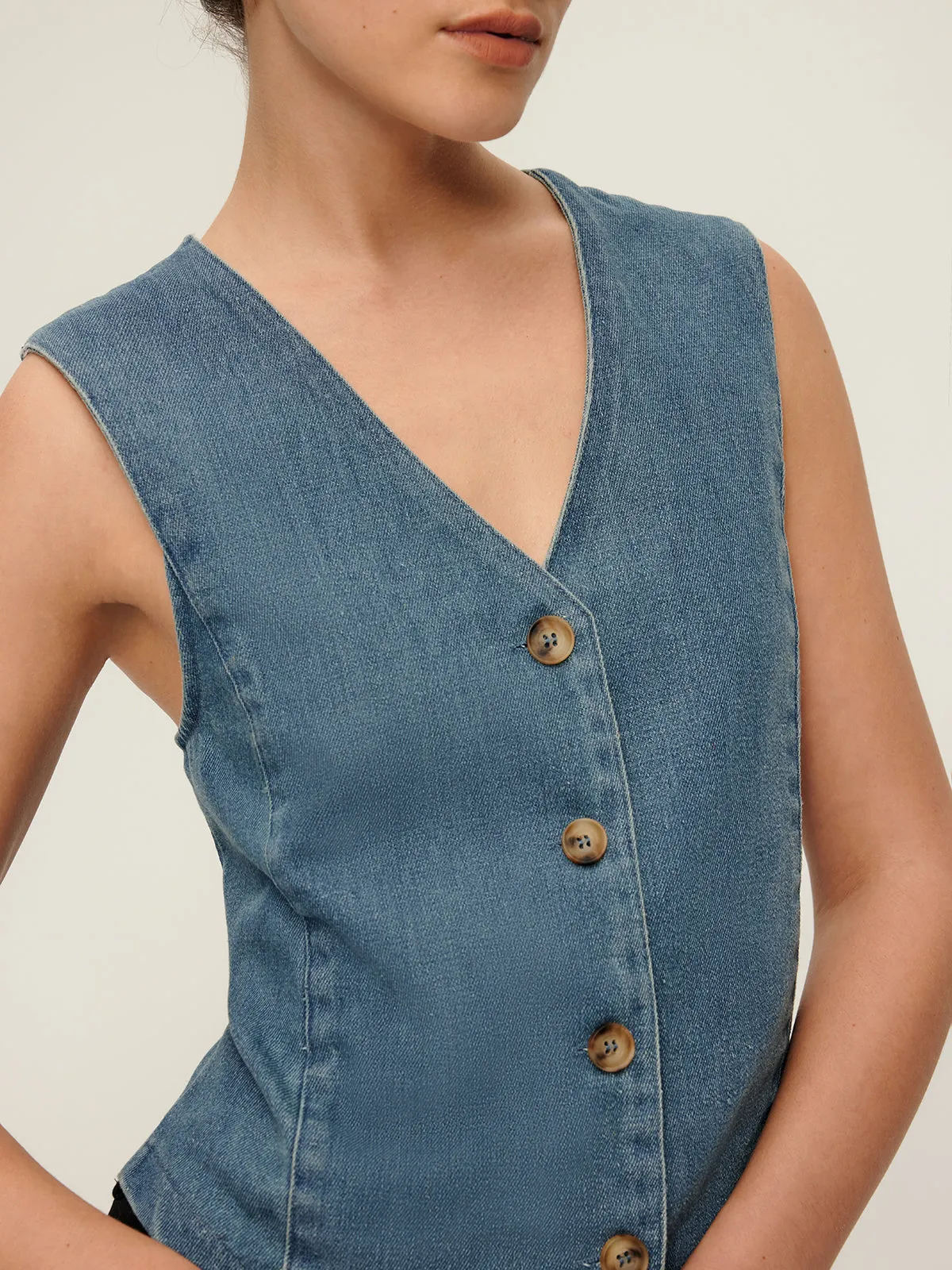 V-Neck Piping Button Denim Vest sold by COMMENSE product image thumbnail 2