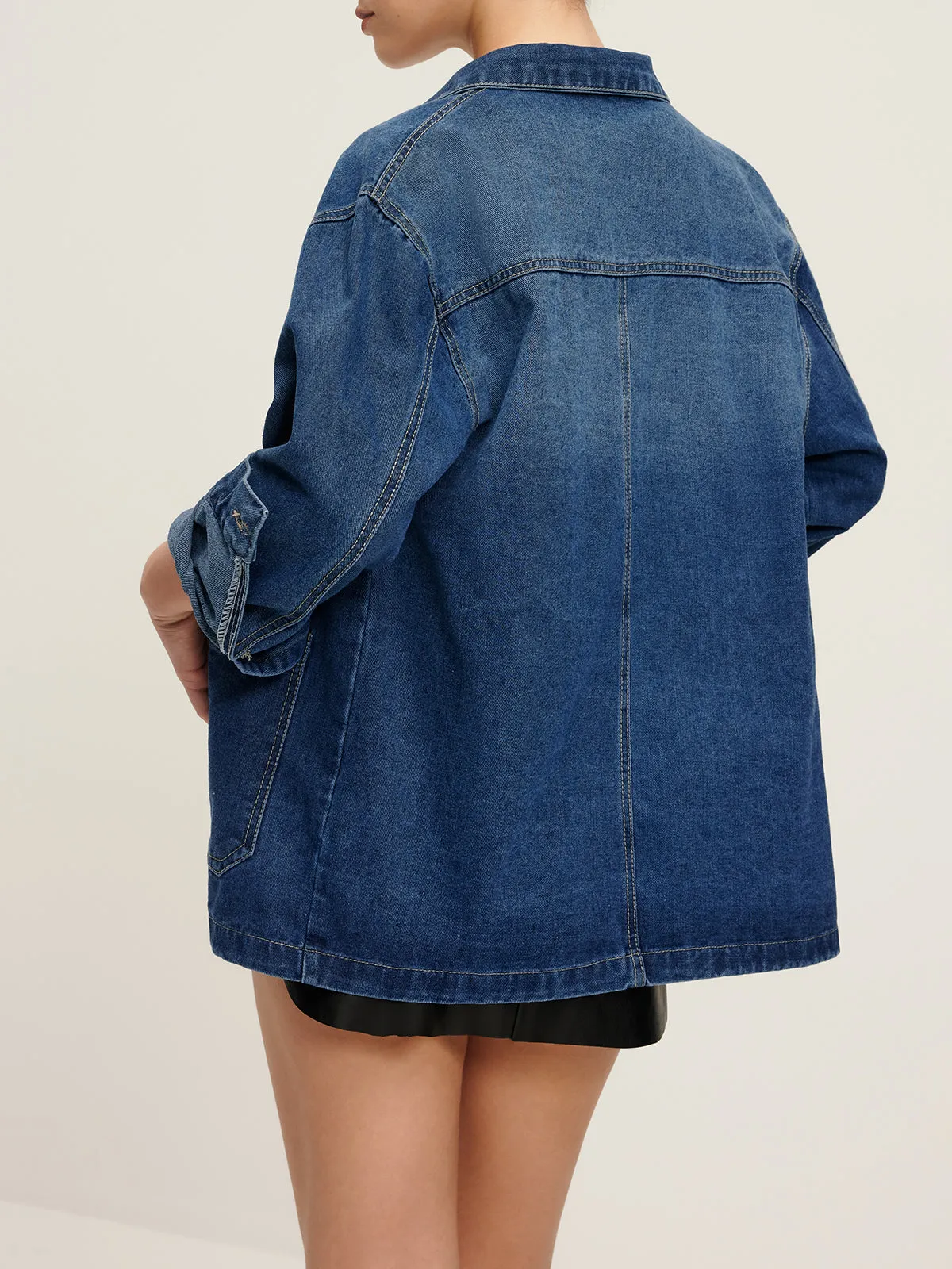 Casual Breasted Lapel Denim Jacket sold by COMMENSE product image thumbnail 4