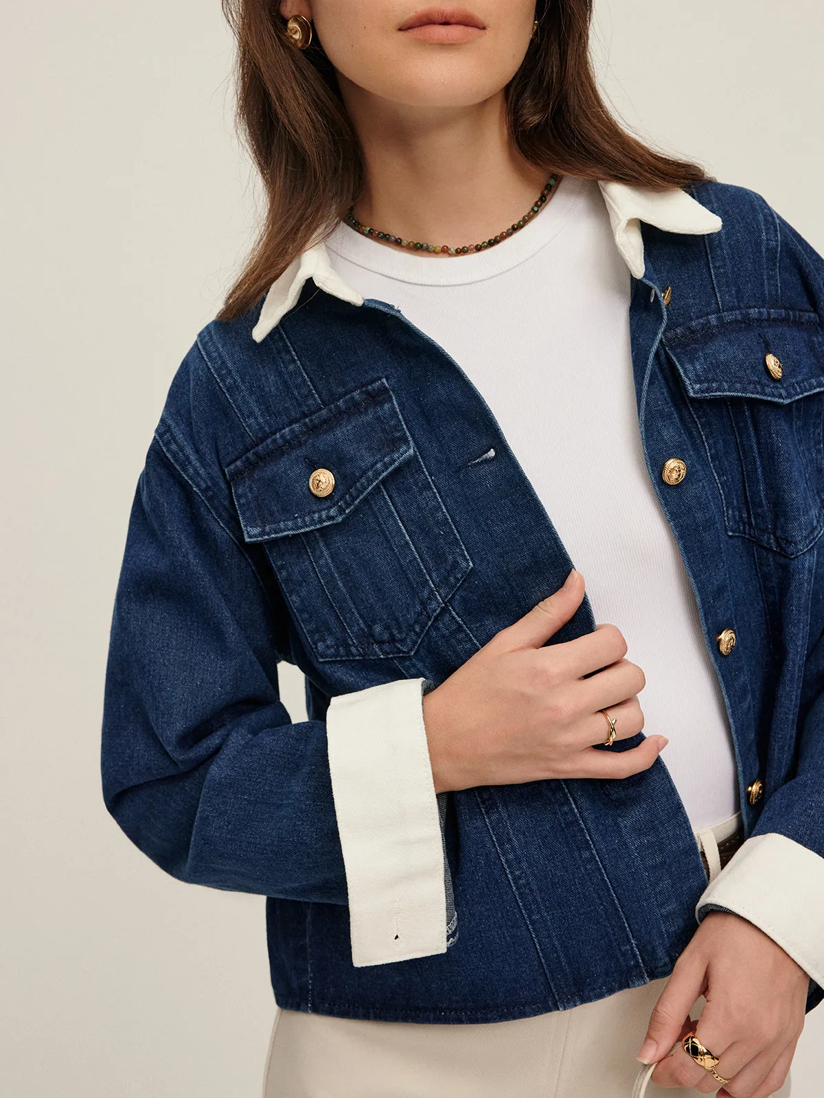 Cotton Color Block Piping Denim Jacket sold by COMMENSE product image thumbnail 5