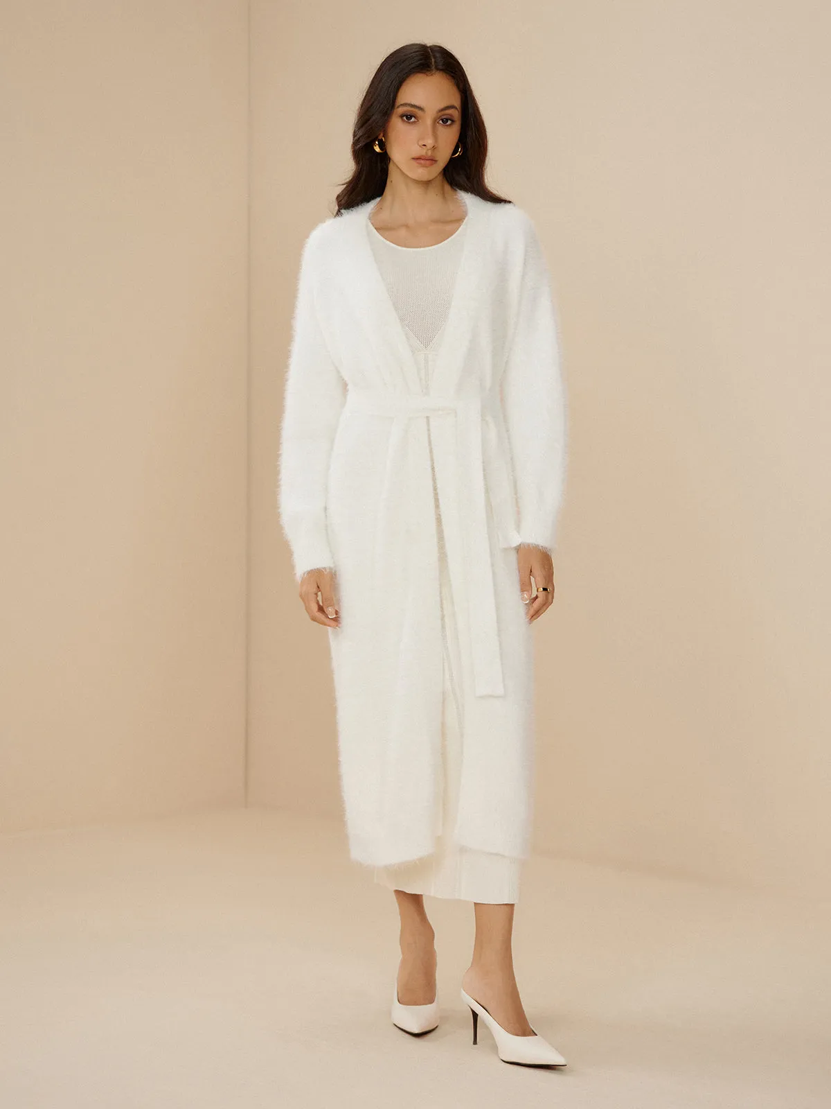 Elegant Fluzzy Plain Belted Cardigan sold by COMMENSE product image thumbnail 4