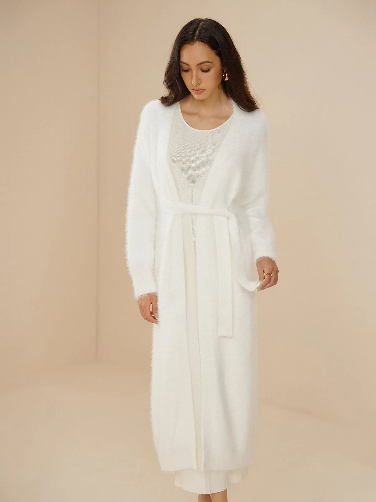 Elegant Fluzzy Plain Belted Cardigan sold by COMMENSE product image thumbnail 5