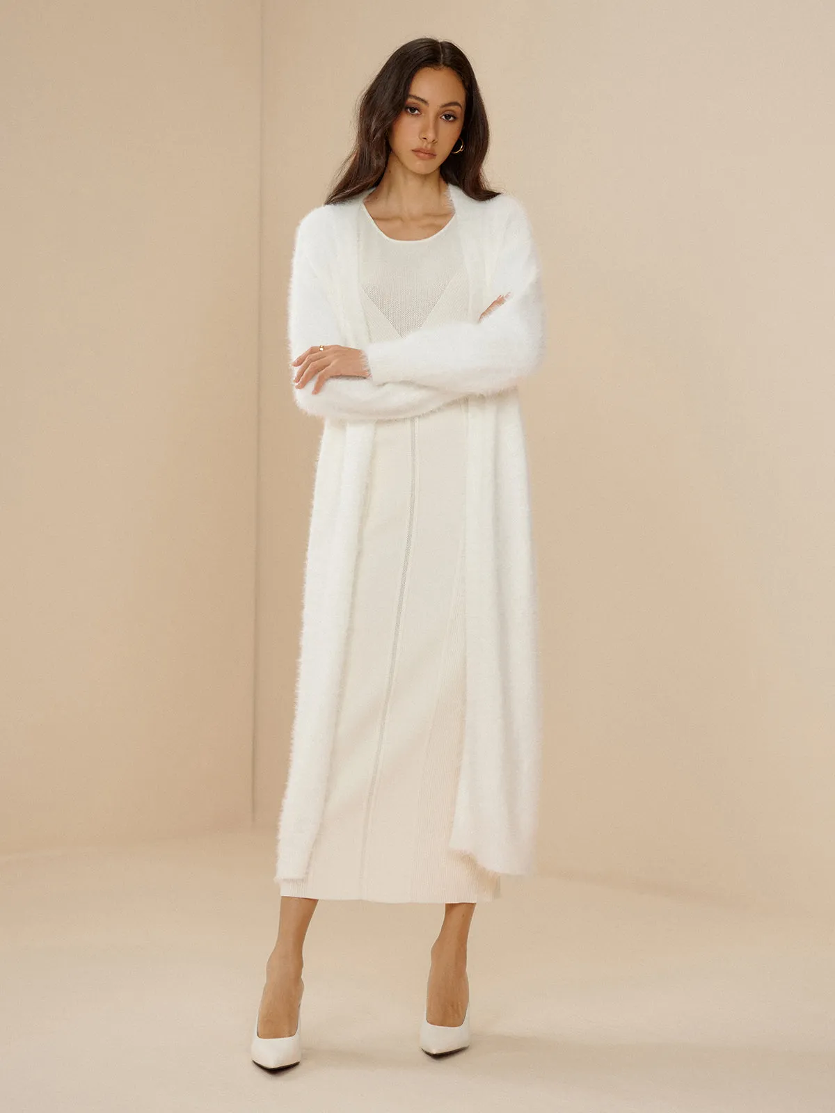 Elegant Fluzzy Plain Belted Cardigan sold by COMMENSE product image thumbnail 3