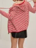 Double Zipper Striped Drawstring Knit Outerwear sold by COMMENSE