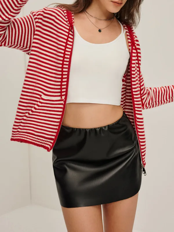 Double Zipper Striped Drawstring Knit Outerwear sold by COMMENSE