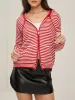 Double Zipper Striped Drawstring Knit Outerwear sold by COMMENSE
