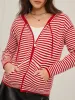 Double Zipper Striped Drawstring Knit Outerwear sold by COMMENSE