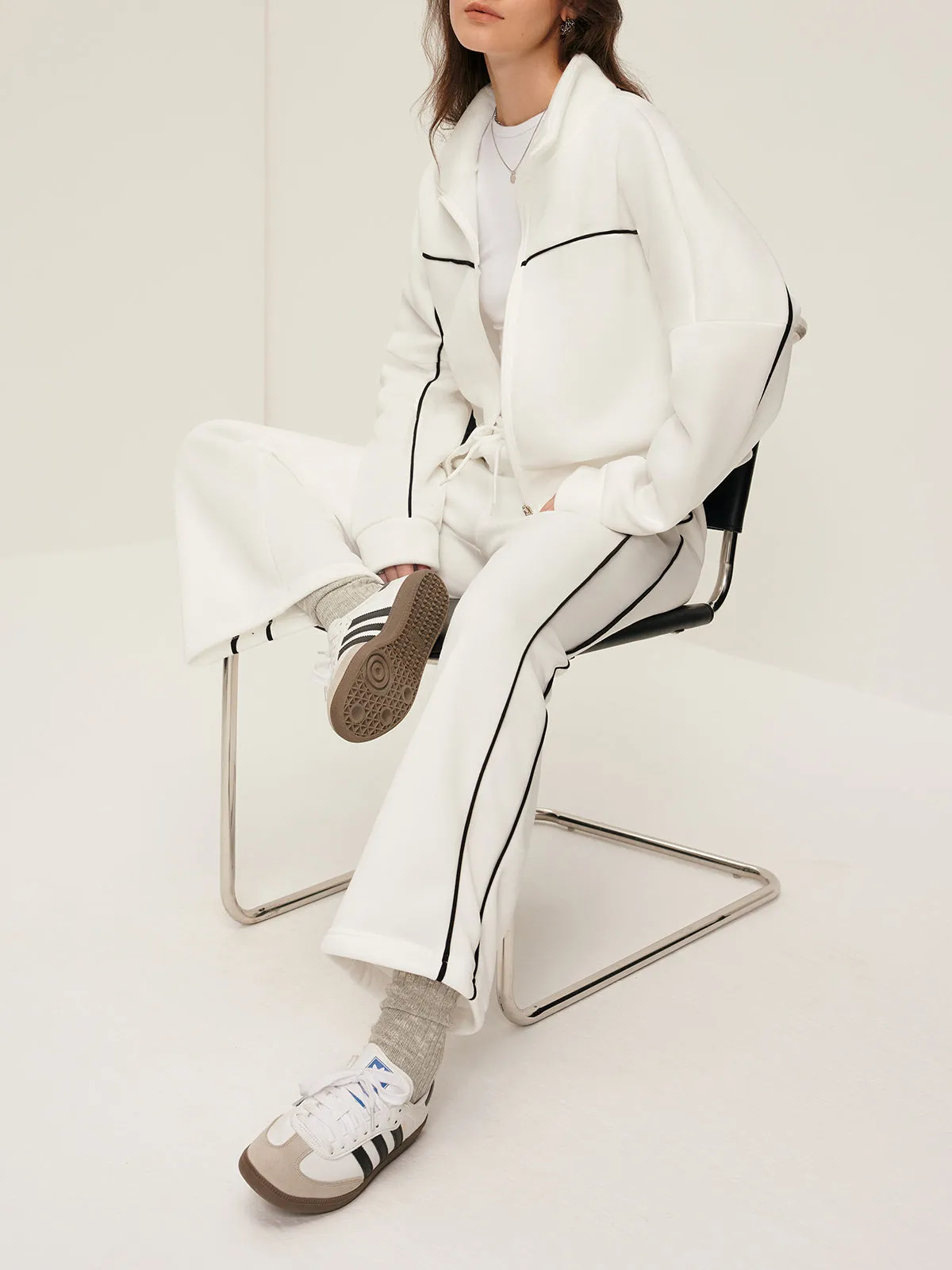 Contrast Piping Zipper Drawstring Pants Set sold by COMMENSE product image thumbnail 2