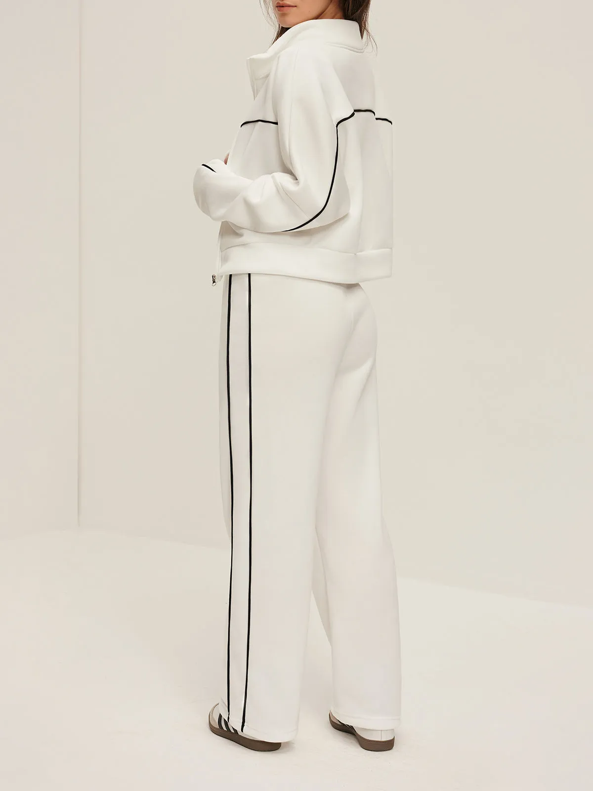 Contrast Piping Zipper Drawstring Pants Set sold by COMMENSE product image thumbnail 3