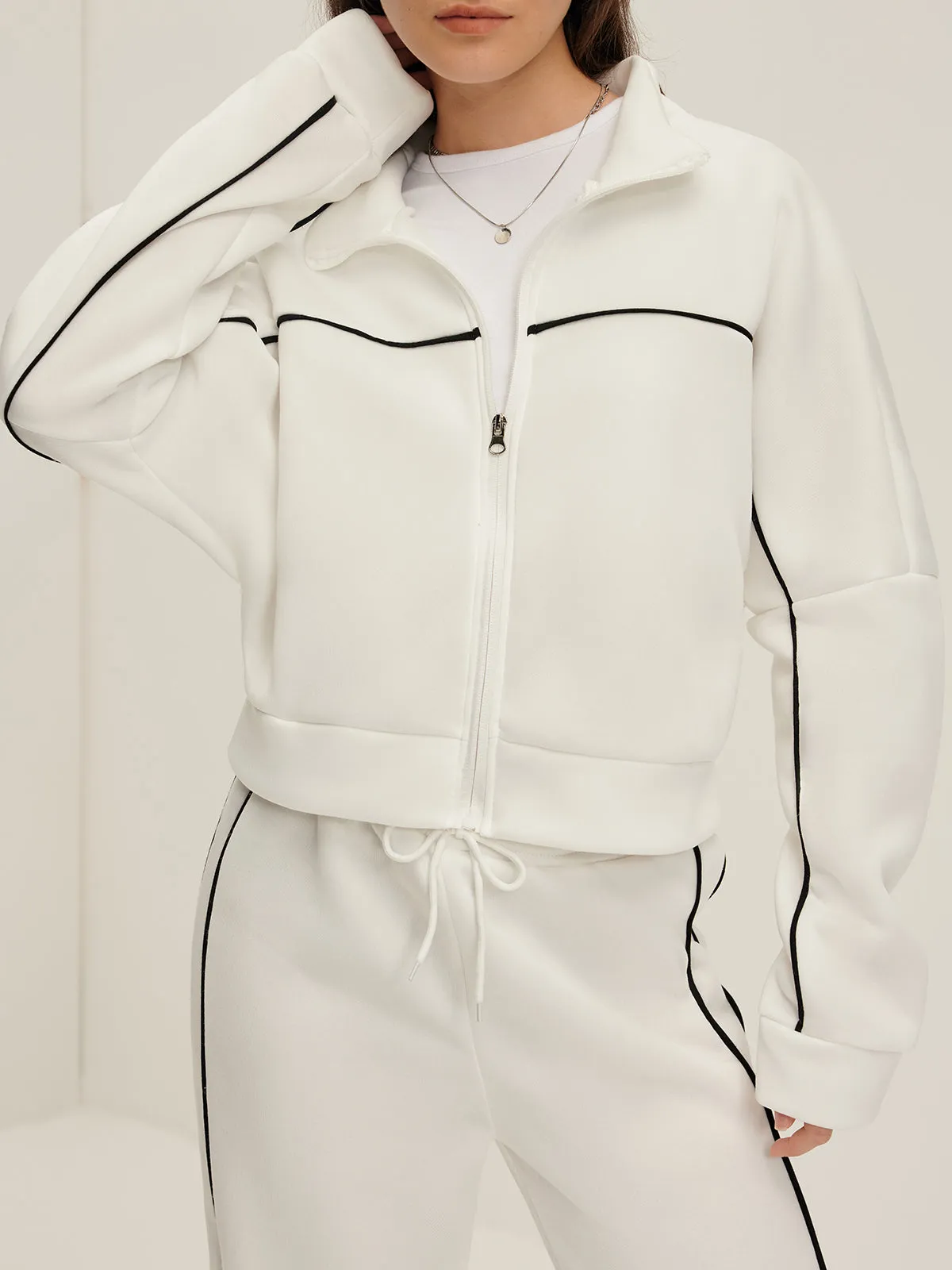 Contrast Piping Zipper Drawstring Pants Set sold by COMMENSE product image thumbnail 4