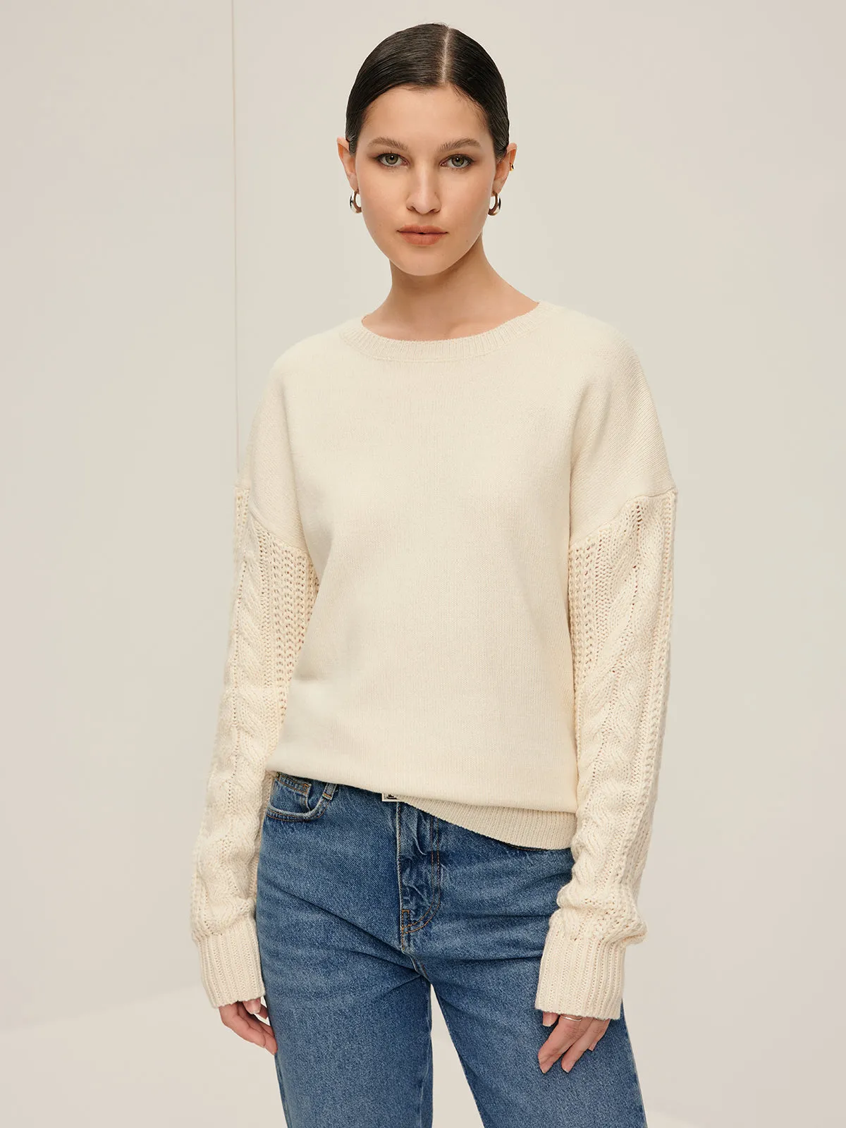 Plain Cable Sleeve Pullover Sweater sold by COMMENSE product image thumbnail 3