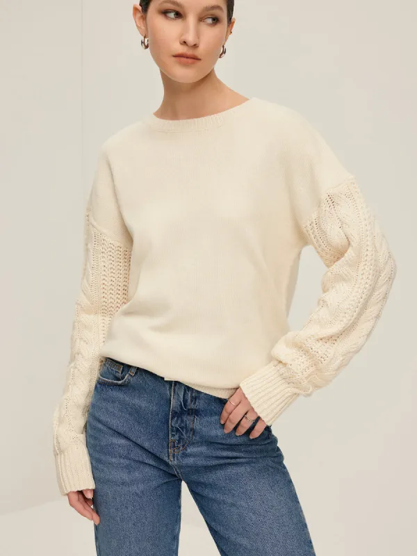 Plain Cable Sleeve Pullover Sweater made by COMMENSE