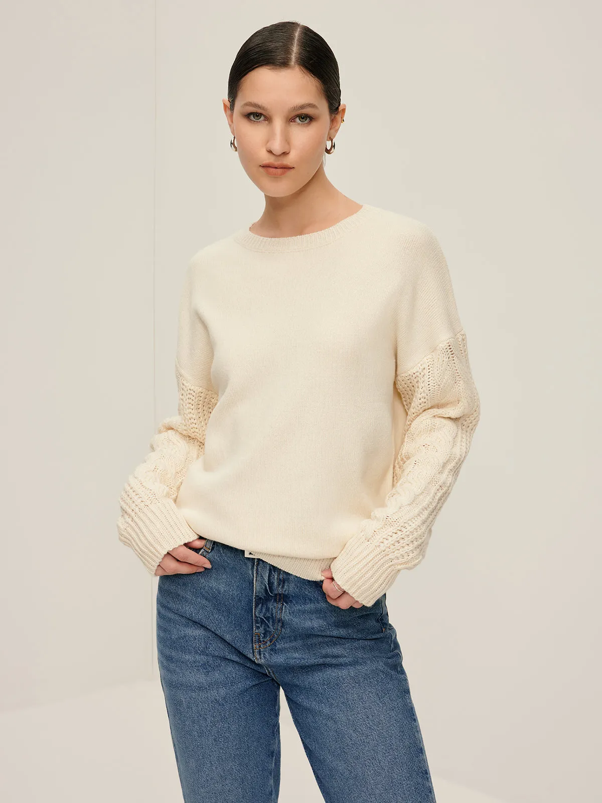 Plain Cable Sleeve Pullover Sweater sold by COMMENSE product image thumbnail 4