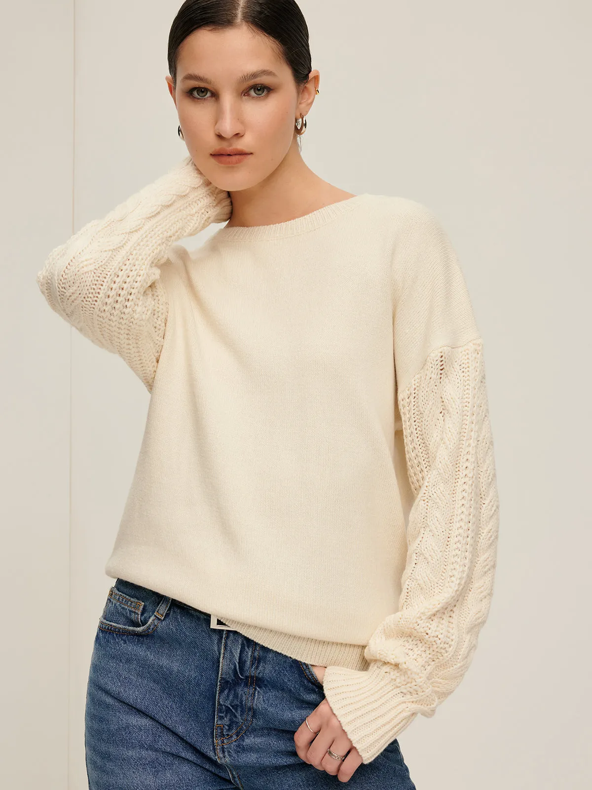 Plain Cable Sleeve Pullover Sweater sold by COMMENSE product image thumbnail 5
