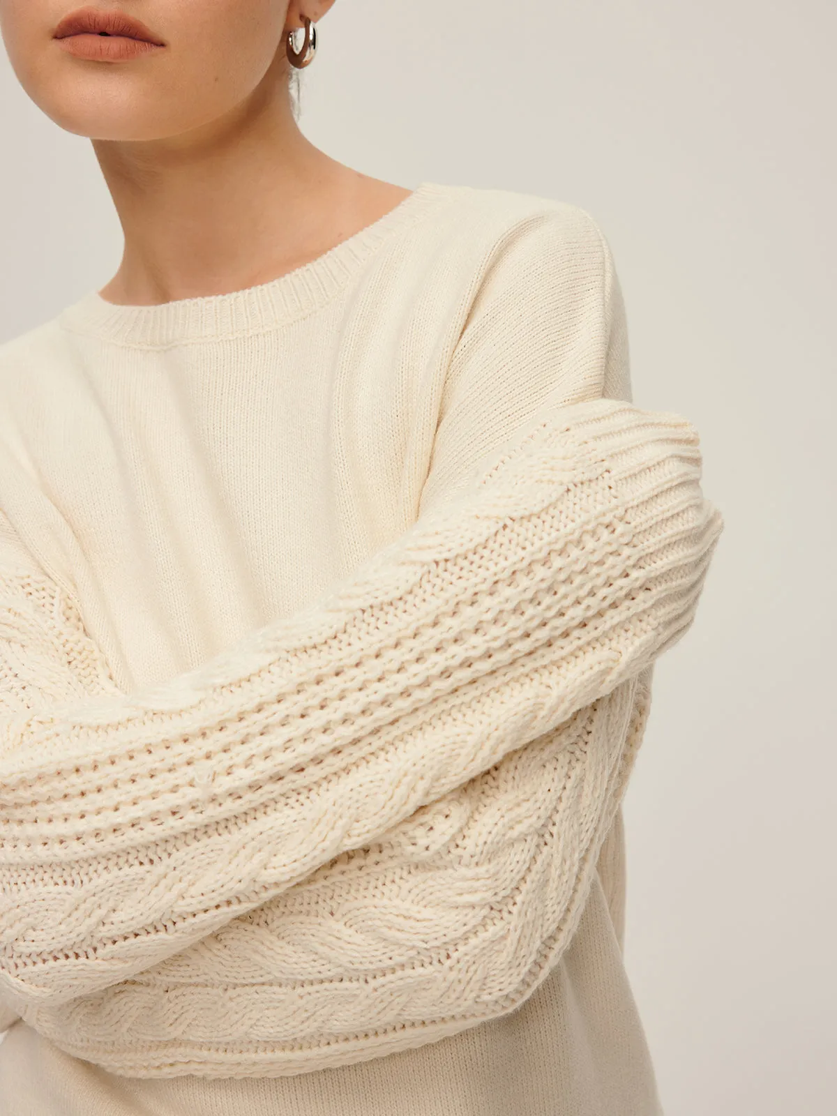 Plain Cable Sleeve Pullover Sweater sold by COMMENSE product image thumbnail 2