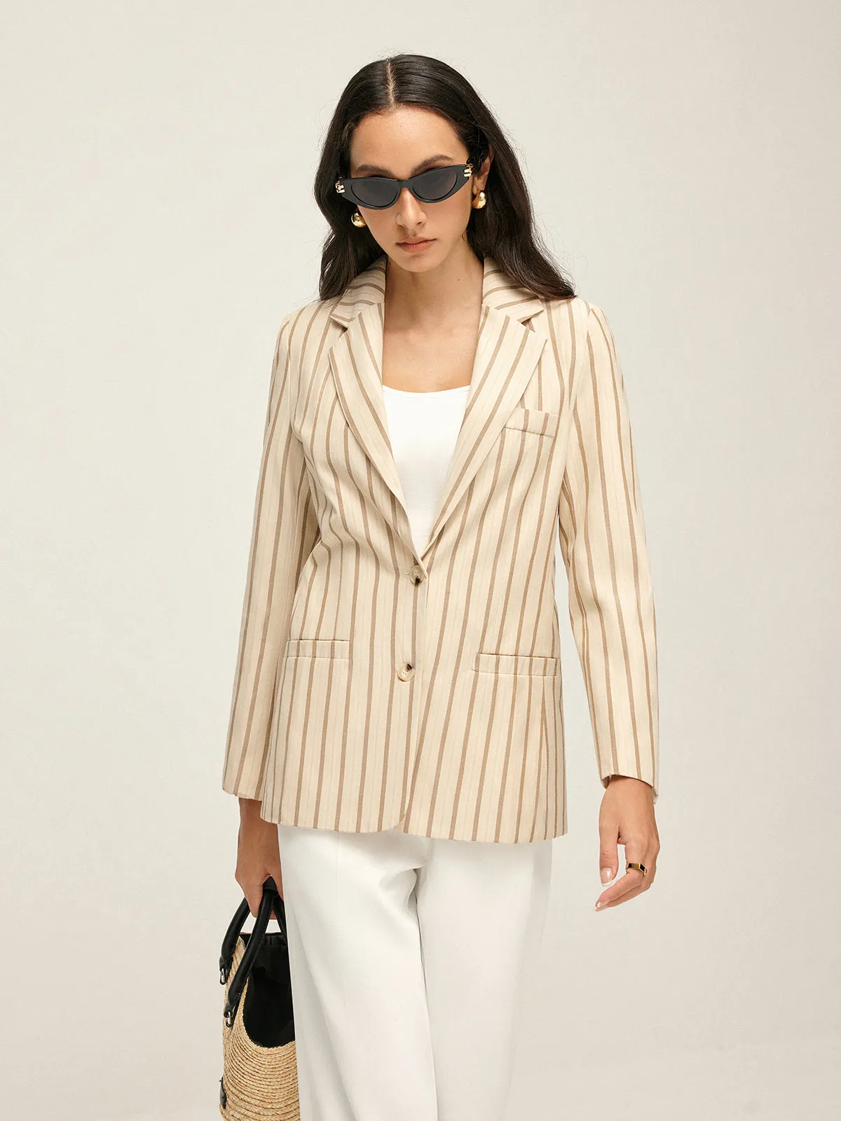 Lapel Button Pinstripe Blazer sold by COMMENSE product image thumbnail 3
