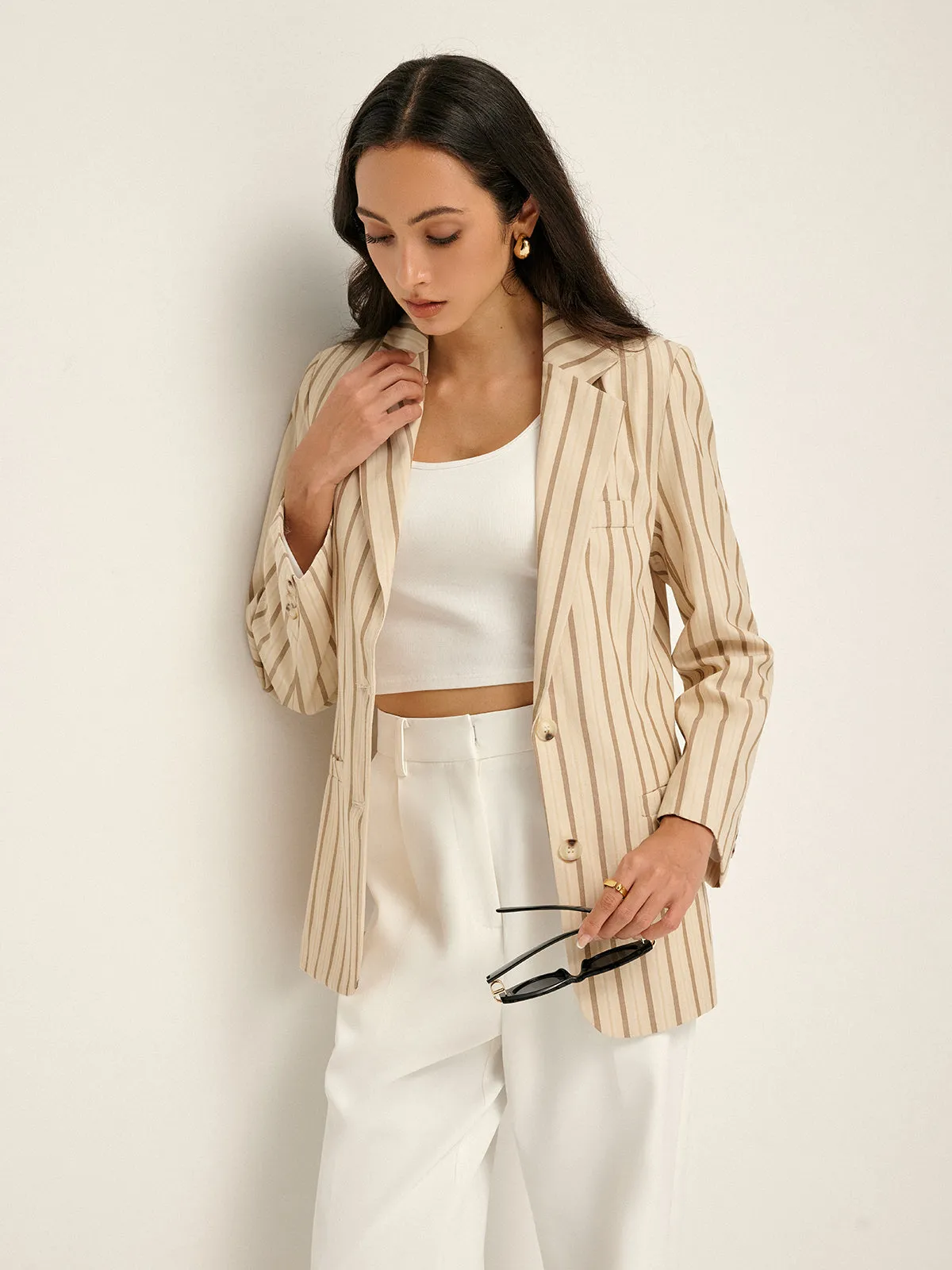 Lapel Button Pinstripe Blazer sold by COMMENSE product image thumbnail 4