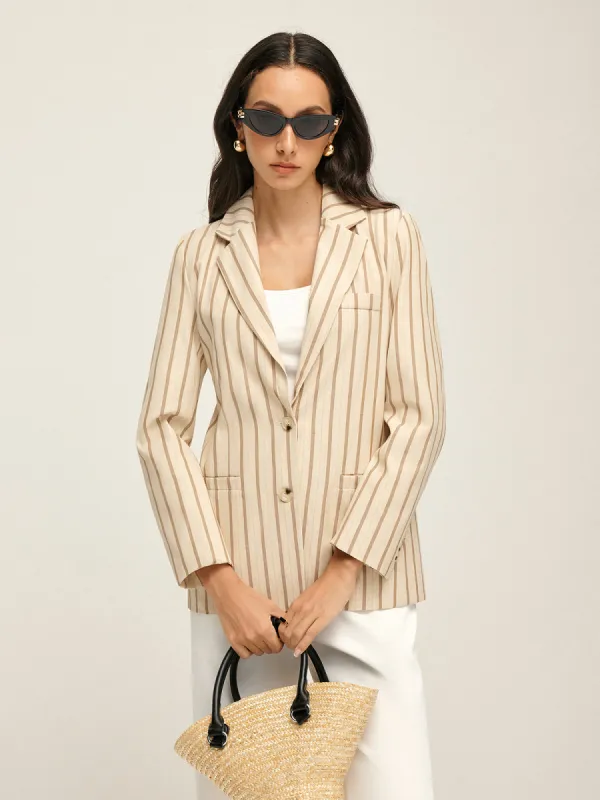Lapel Button Pinstripe Blazer made by COMMENSE