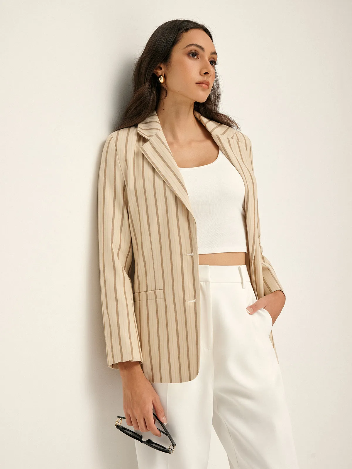 Lapel Button Pinstripe Blazer sold by COMMENSE product image thumbnail 5