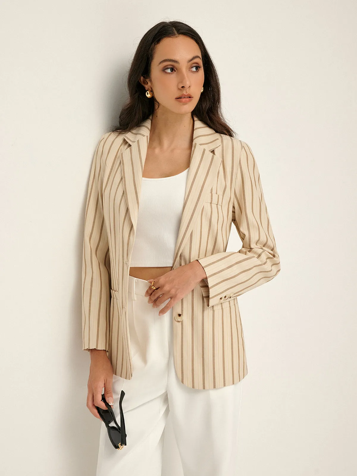 Lapel Button Pinstripe Blazer sold by COMMENSE product image thumbnail 2