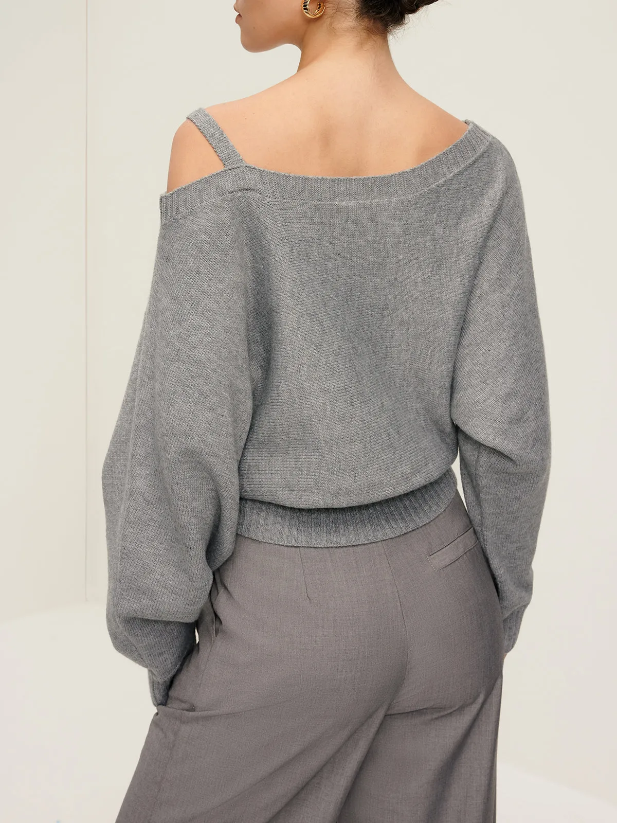 Plain Off-Shoulder Loose Sweater sold by COMMENSE product image thumbnail 4