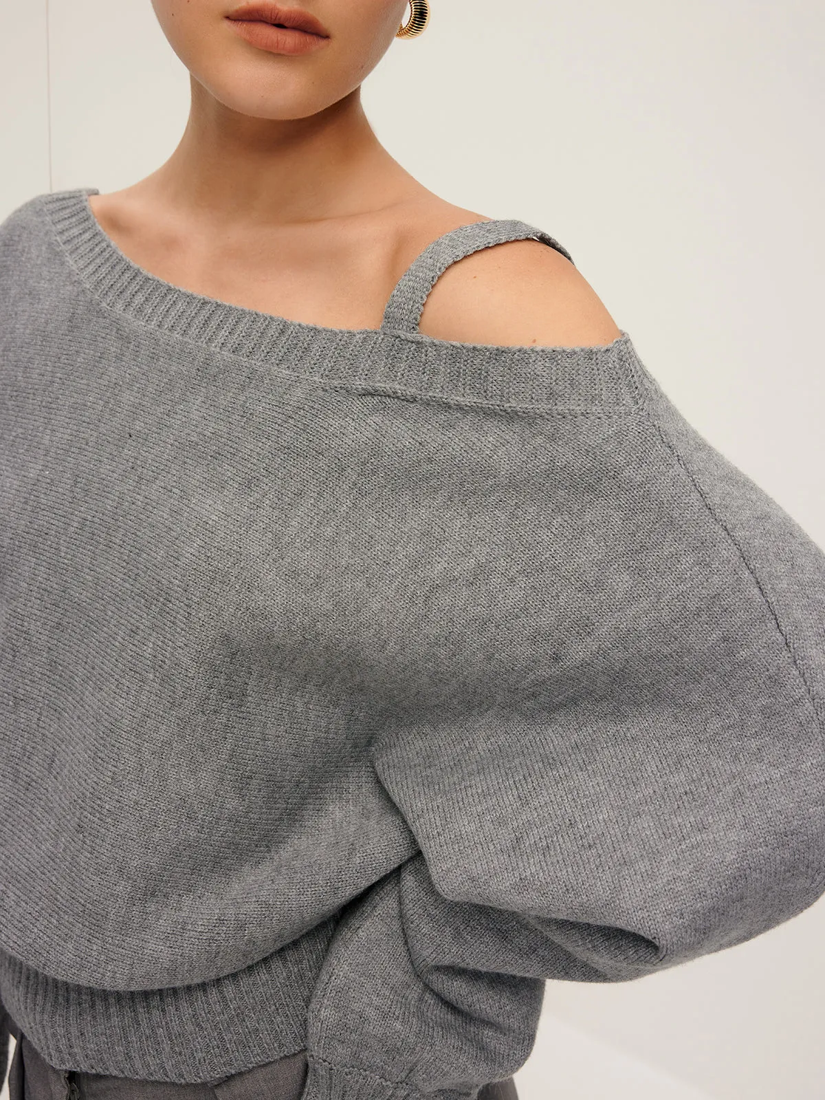 Plain Off-Shoulder Loose Sweater sold by COMMENSE product image thumbnail 2