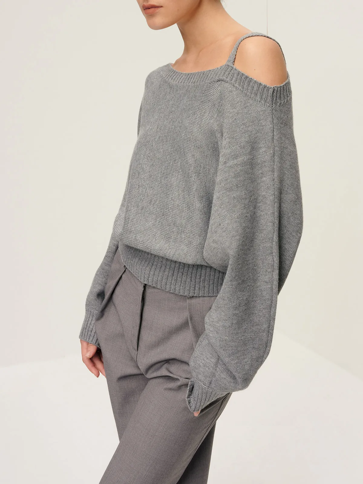 Plain Off-Shoulder Loose Sweater sold by COMMENSE product image thumbnail 3