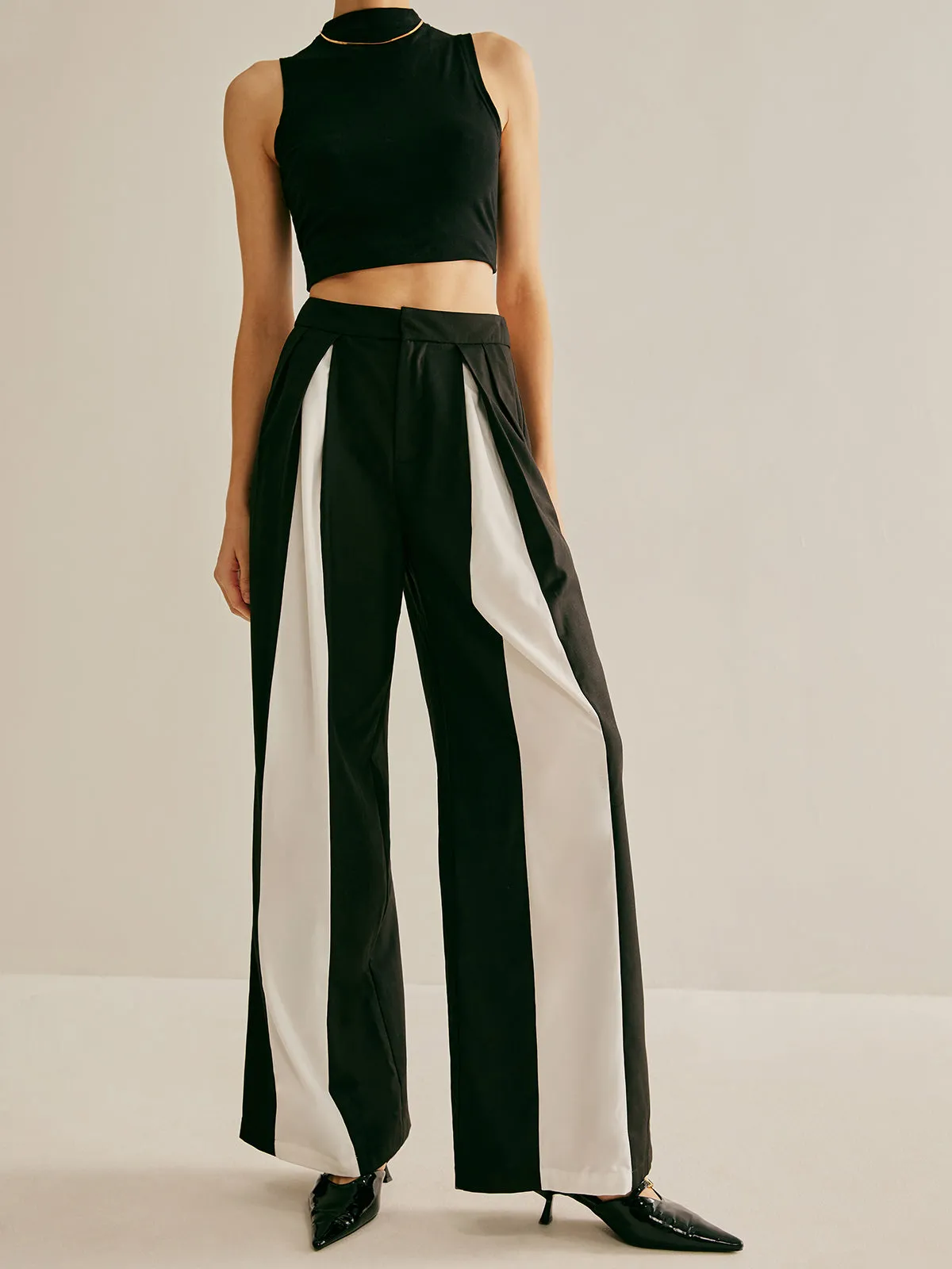 Pleated Patchwork Wide-Leg Pants sold by COMMENSE product image thumbnail 3